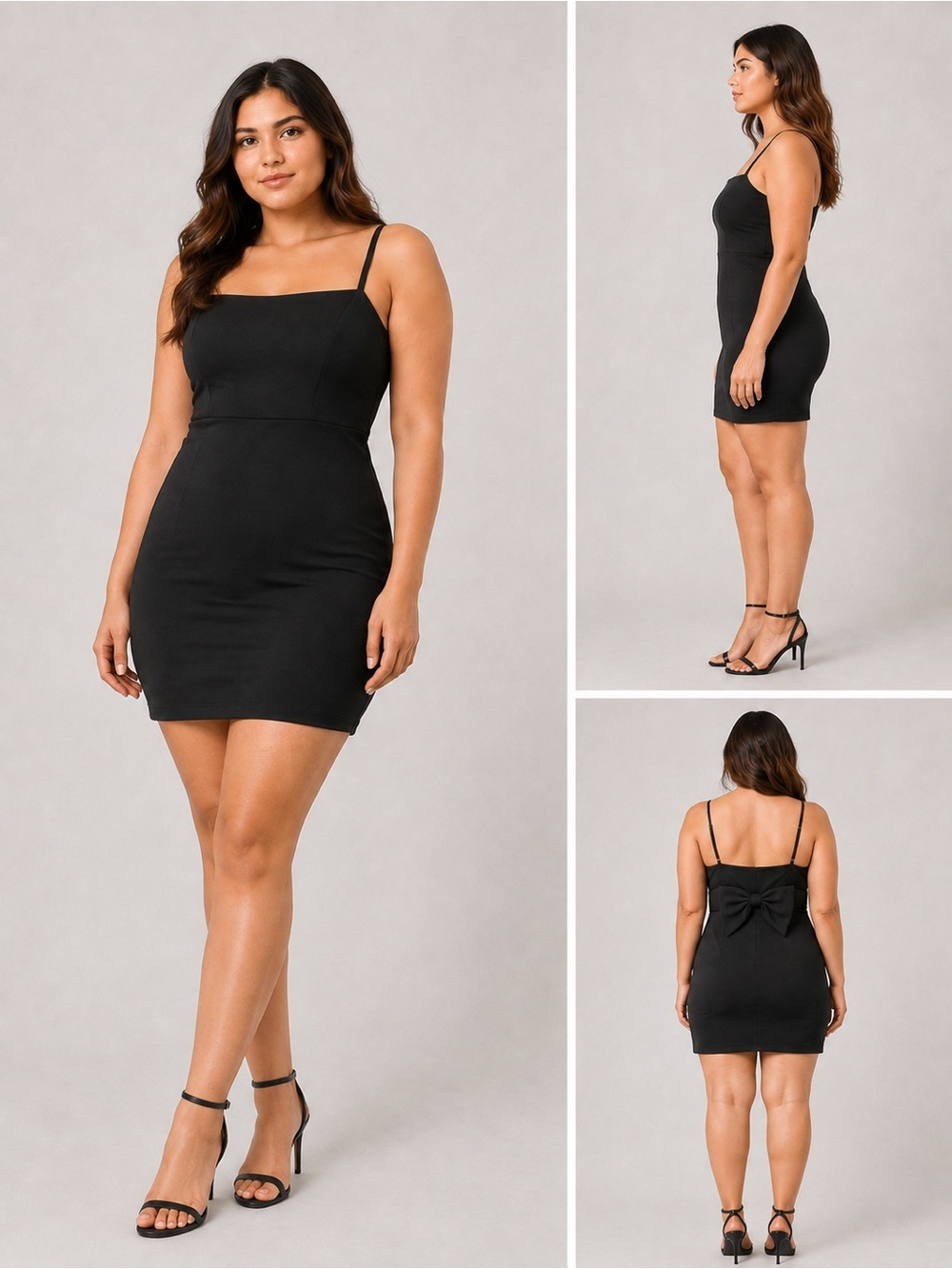 Windsor Black Bow Back Bodycon Mini Dress Women’s L Spaghetti Strap NWT